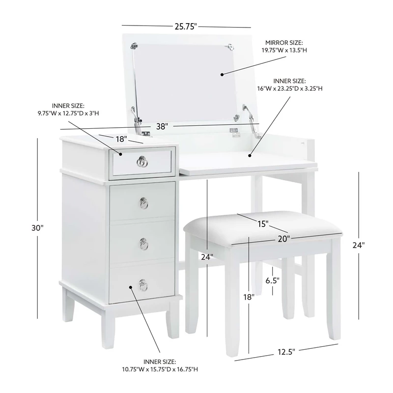 Coupon π Linon Eva Wood And Mirrored Vanity Set In White 𧨠26 Coupon π Linon Eva Wood And Mirrored Vanity Set In White 𧨠- Image 24