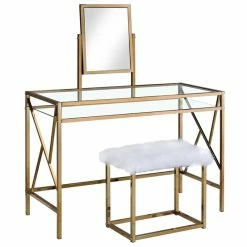 Best reviews of ๐ฅฐ Furniture Of America Ian Metal 3-Piece Bedroom Vanity Set In Champagne ๐งจ