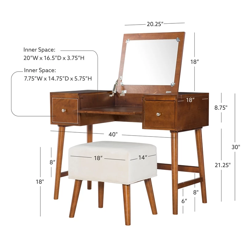 Promo ๐ฅ Linon Vallen Wood Vanity Set In Walnut Brown ๐ฅ 4 Promo ๐ฅ Linon Vallen Wood Vanity Set In Walnut Brown ๐ฅ - Image 2