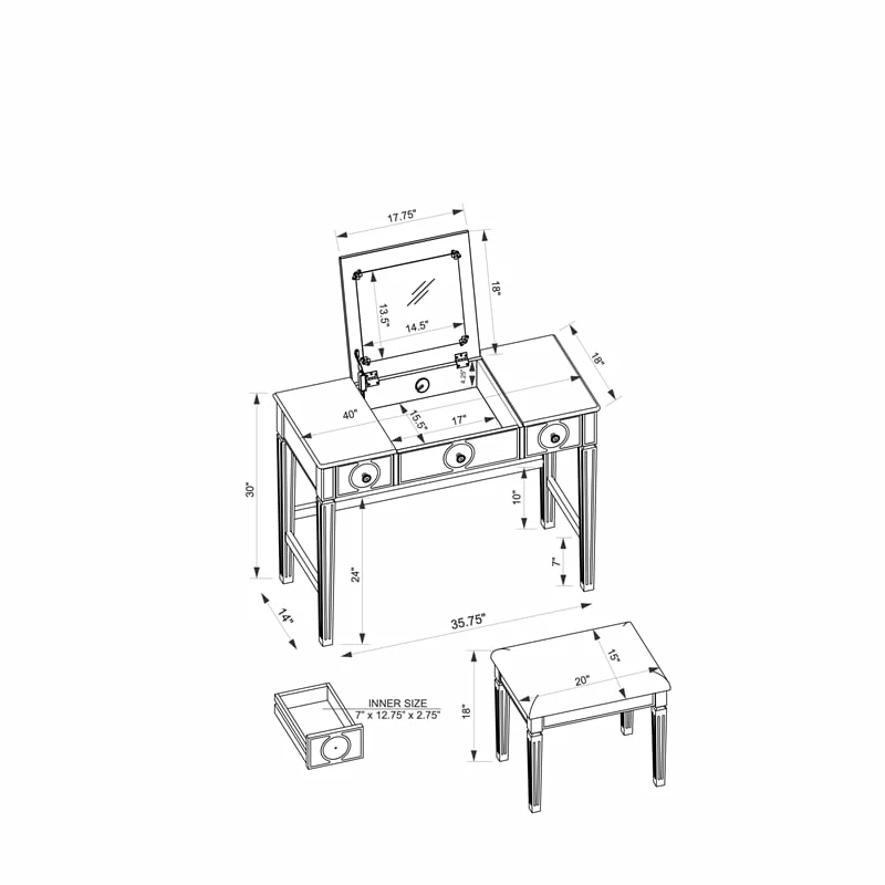 Cheap ๐ Linon Madison Wood Makeup Vanity Set In Silver ๐ฏ 3 Cheap ๐ Linon Madison Wood Makeup Vanity Set In Silver ๐ฏ - Image 2