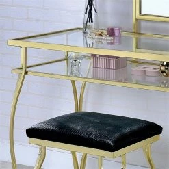Cheap ✨ Furniture Of America Klarissa Contemporary Metal Vanity Set In Champagne ✔️ -Living Room Sales Shop 1838899 4 L