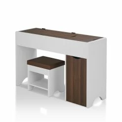 Outlet 🎉 Furniture Of America Caron Wood Flip-Top Vanity Table Set In White And Walnut 😍 -Living Room Sales Shop 1849660 1 L
