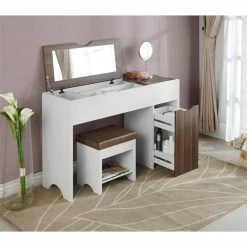 Outlet 🎉 Furniture Of America Caron Wood Flip-Top Vanity Table Set In White And Walnut 😍 -Living Room Sales Shop 1849660 10 L
