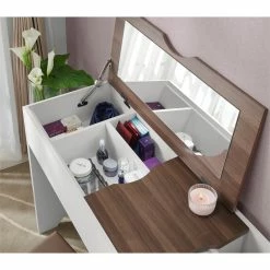 Outlet 🎉 Furniture Of America Caron Wood Flip-Top Vanity Table Set In White And Walnut 😍 -Living Room Sales Shop 1849660 8 L