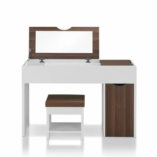 Outlet ๐ Furniture Of America Caron Wood Flip-Top Vanity Table Set In White And Walnut ๐ 2 Outlet ๐ Furniture Of America Caron Wood Flip-Top Vanity Table Set In White And Walnut ๐ -Living Room Sales Shop 1849660 L