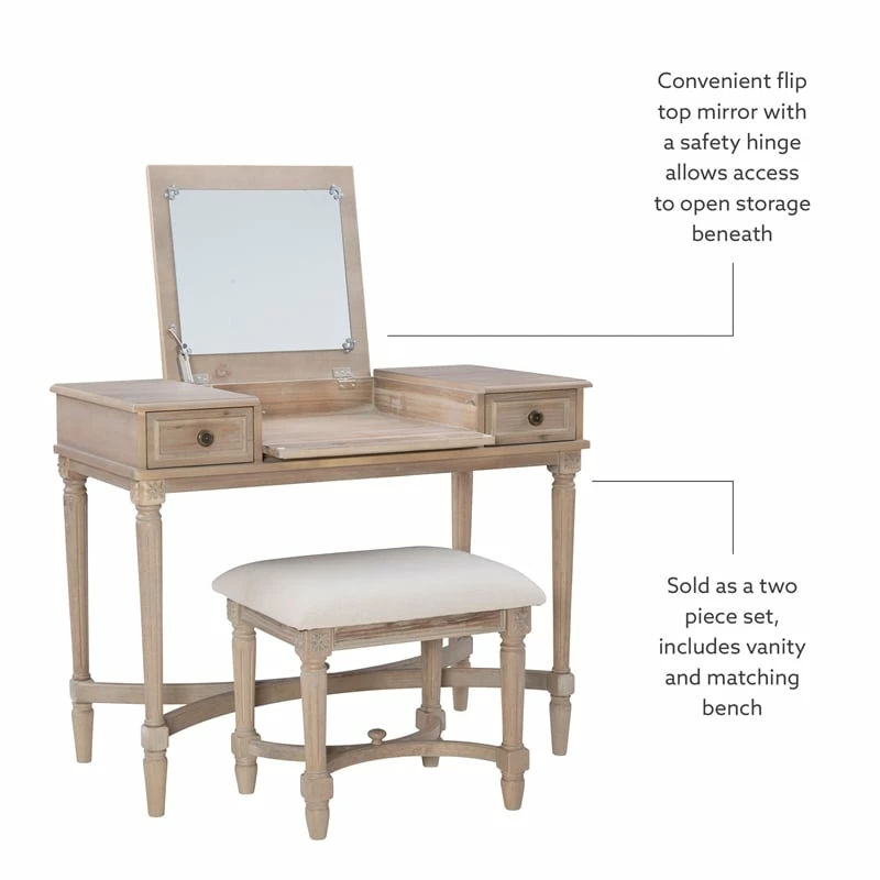 Outlet π― Linon Cyndi Wood Vanity Set In Gray Wash π 21 Outlet π― Linon Cyndi Wood Vanity Set In Gray Wash π - Image 19