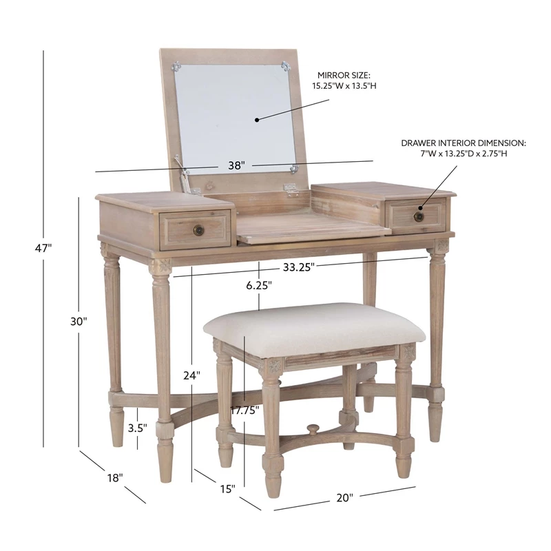 Outlet π― Linon Cyndi Wood Vanity Set In Gray Wash π 26 Outlet π― Linon Cyndi Wood Vanity Set In Gray Wash π - Image 24