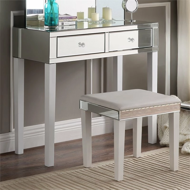 New โค๏ธ Posh Living Caleb 2-Drawer Mirrored Bedroom Vanity With Stool In White ๐ 4 New โค๏ธ Posh Living Caleb 2-Drawer Mirrored Bedroom Vanity With Stool In White ๐ - Image 2