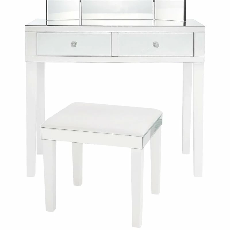 New โค๏ธ Posh Living Caleb 2-Drawer Mirrored Bedroom Vanity With Stool In White ๐ 6 New โค๏ธ Posh Living Caleb 2-Drawer Mirrored Bedroom Vanity With Stool In White ๐ - Image 4