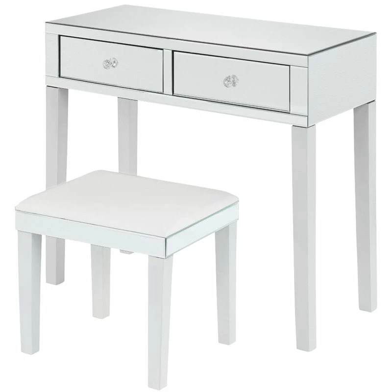 New โค๏ธ Posh Living Caleb 2-Drawer Mirrored Bedroom Vanity With Stool In White ๐ 3 New โค๏ธ Posh Living Caleb 2-Drawer Mirrored Bedroom Vanity With Stool In White ๐