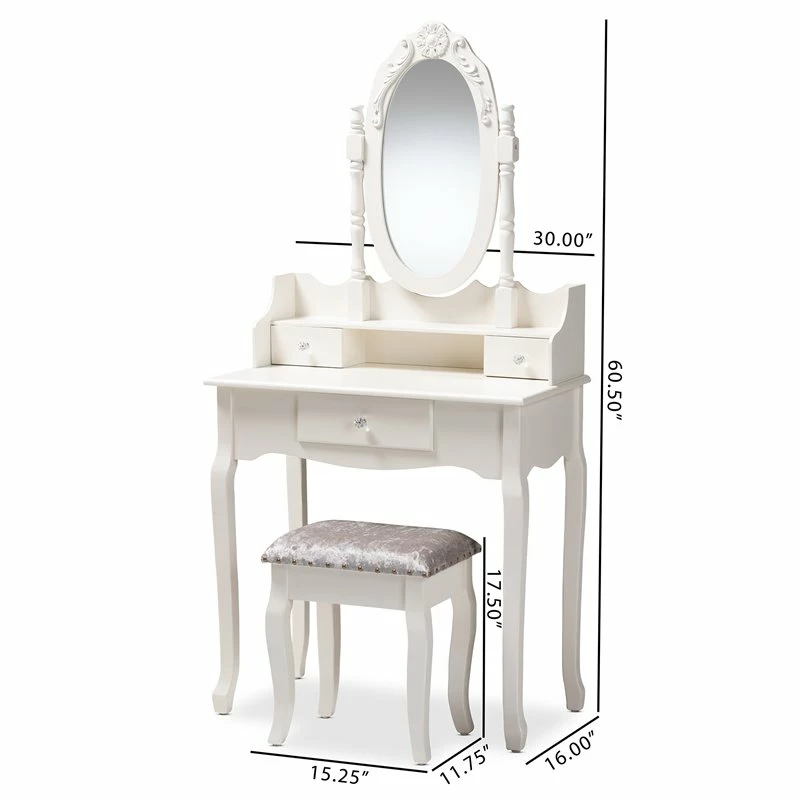 Top 10 ๐ Baxton Studio Veronique White Finished Wood 2-Piece Vanity Table ๐ 5 Top 10 ๐ Baxton Studio Veronique White Finished Wood 2-Piece Vanity Table ๐ - Image 3