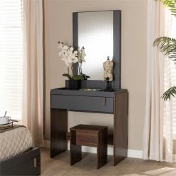 Buy ๐ Baxton Studio Rikke Modern Wood Vanity With Stool In Gray And Walnut ๐งจ 14 Buy ๐ Baxton Studio Rikke Modern Wood Vanity With Stool In Gray And Walnut ๐งจ -Living Room Sales Shop 1917721 3 L