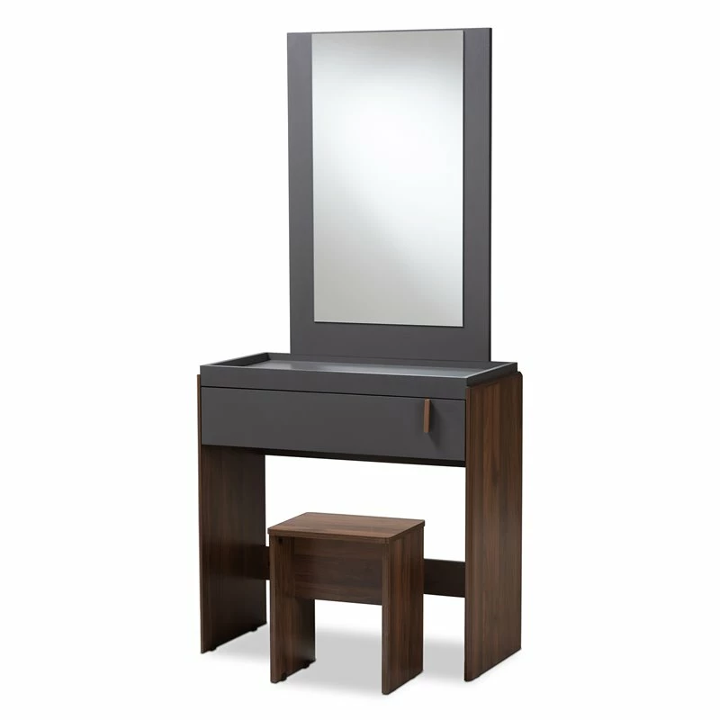 Buy ๐ Baxton Studio Rikke Modern Wood Vanity With Stool In Gray And Walnut ๐งจ 3 Buy ๐ Baxton Studio Rikke Modern Wood Vanity With Stool In Gray And Walnut ๐งจ