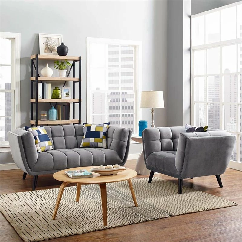 Hot Sale ⌛ Modway Bestow 2 Piece Chic Luxe Modern Velvet Sofa Set In Gray 💯 4 Hot Sale ⌛ Modway Bestow 2 Piece Chic Luxe Modern Velvet Sofa Set In Gray 💯 - Image 2