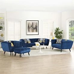 New 😉 Modway Bestow 2 Piece Chic Luxe Modern Velvet Sofa Set In Navy 🛒 -Living Room Sales Shop 1945231 5 L
