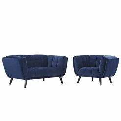 New ๐ Modway Bestow 2 Piece Chic Luxe Modern Velvet Sofa Set In Navy ๐