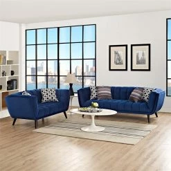 Best deal ❤️ Modway Bestow 2 Piece Chic Luxe Modern Velvet Sofa Set In Navy 🧨 -Living Room Sales Shop 1945249 1 L