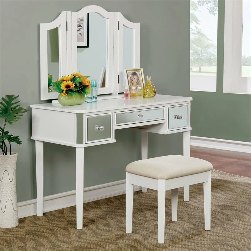 Wholesale ๐คฉ Furniture Of America Buete Contemporary Wood 3-Piece Vanity Set In White ๐ฏ 4 Wholesale ๐คฉ Furniture Of America Buete Contemporary Wood 3-Piece Vanity Set In White ๐ฏ - Image 2