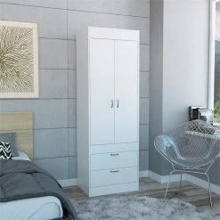 Cheap 👏 Tuhome Furniture Tuhome Lisboa 2 Drawer 2 Door Armoire In White ⭐ -Living Room Sales Shop 1976382 11 L