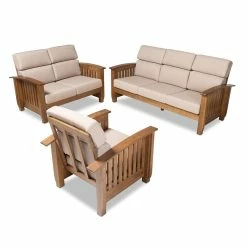 Discount โ Baxton Studio Charlotte Taupe Upholstered Walnut Wood 3-Piece Living Room Set ๐