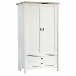 Promo ๐ Pemberly Row Modern Engineered Wood Armoire In Soft White And Lintel Oak ๐