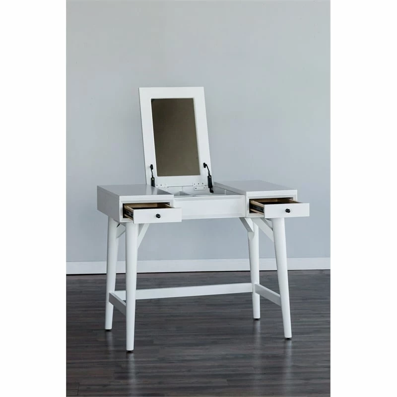 Wholesale 💯 Alpine Furniture Flynn Wood Bedroom Vanity In White ❤️ 4 Wholesale 💯 Alpine Furniture Flynn Wood Bedroom Vanity In White ❤️ - Image 2