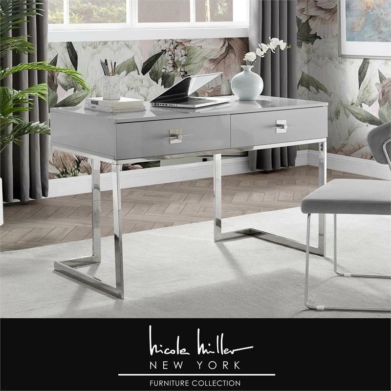 Best Sale ๐ Posh Living Mano 2-Drawers Stainless Steel Base Bedroom Vanity Light Gray/Chrome ๐ 6 Best Sale ๐ Posh Living Mano 2-Drawers Stainless Steel Base Bedroom Vanity Light Gray/Chrome ๐ - Image 4