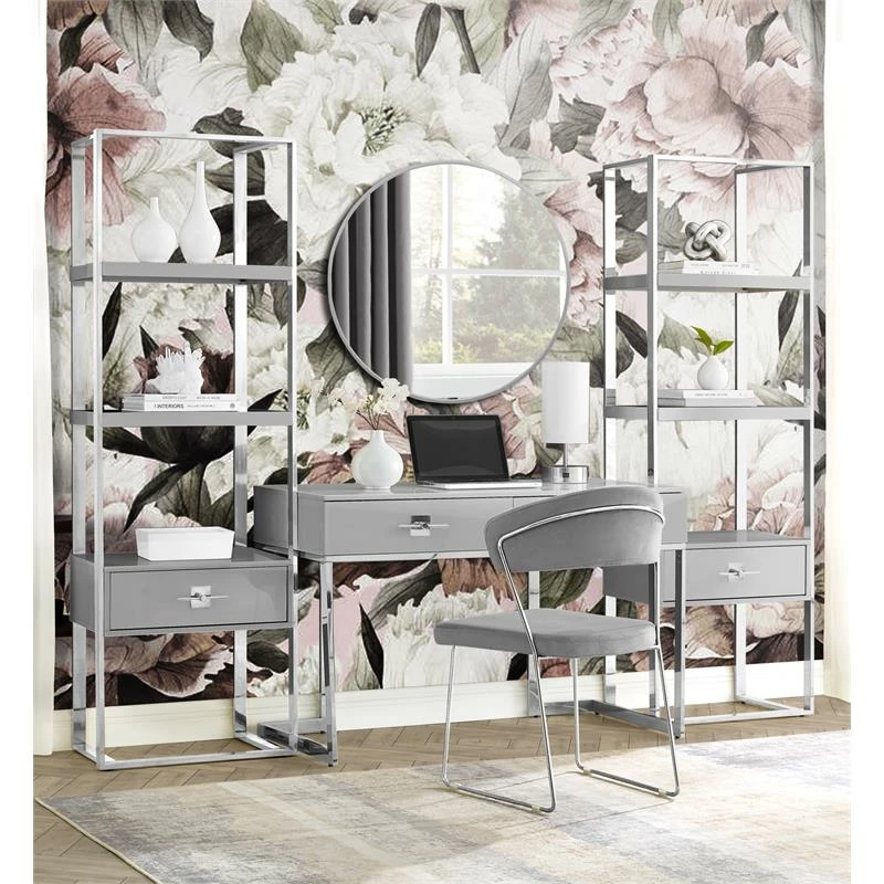 Best Sale ๐ Posh Living Mano 2-Drawers Stainless Steel Base Bedroom Vanity Light Gray/Chrome ๐ 4 Best Sale ๐ Posh Living Mano 2-Drawers Stainless Steel Base Bedroom Vanity Light Gray/Chrome ๐ - Image 2