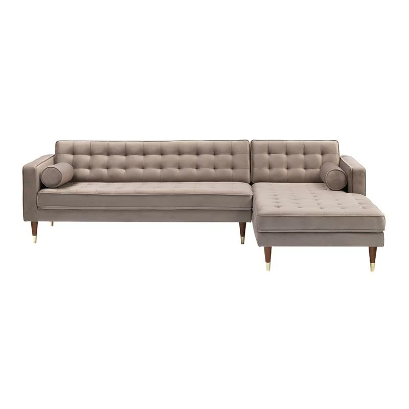 Outlet ❤️ Allora Velvet Mid Century Modern Right Sectional Sofa In Taupe ✨ 5 Outlet ❤️ Allora Velvet Mid Century Modern Right Sectional Sofa In Taupe ✨ - Image 3