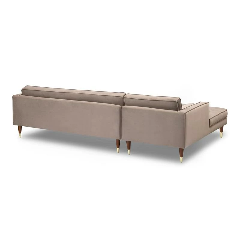Outlet ❤️ Allora Velvet Mid Century Modern Right Sectional Sofa In Taupe ✨ 6 Outlet ❤️ Allora Velvet Mid Century Modern Right Sectional Sofa In Taupe ✨ - Image 4