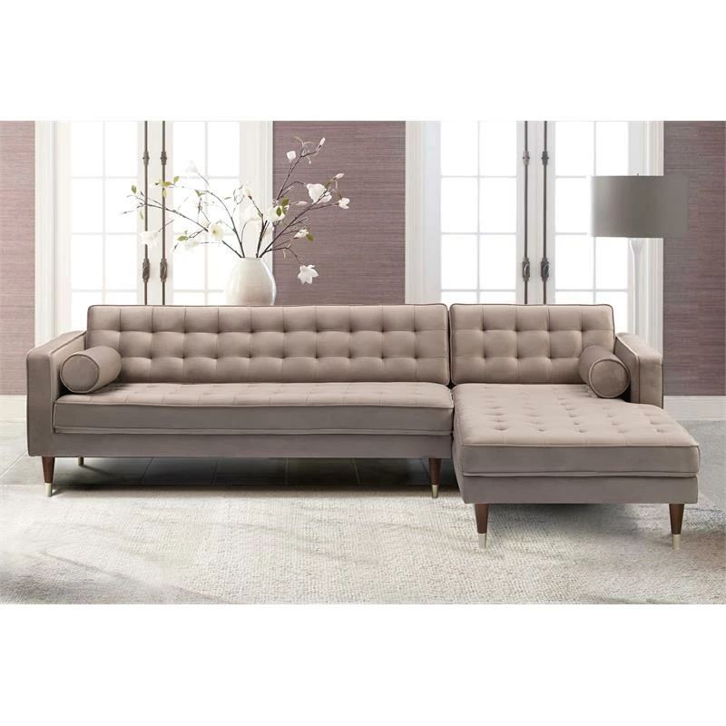 Outlet ❤️ Allora Velvet Mid Century Modern Right Sectional Sofa In Taupe ✨ 4 Outlet ❤️ Allora Velvet Mid Century Modern Right Sectional Sofa In Taupe ✨ - Image 2
