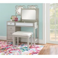 Discount ๐ Linon Eva Wood And Mirrored Vanity Set In Silver ๐ 43 Discount ๐ Linon Eva Wood And Mirrored Vanity Set In Silver ๐ -Living Room Sales Shop 2141830 32 L