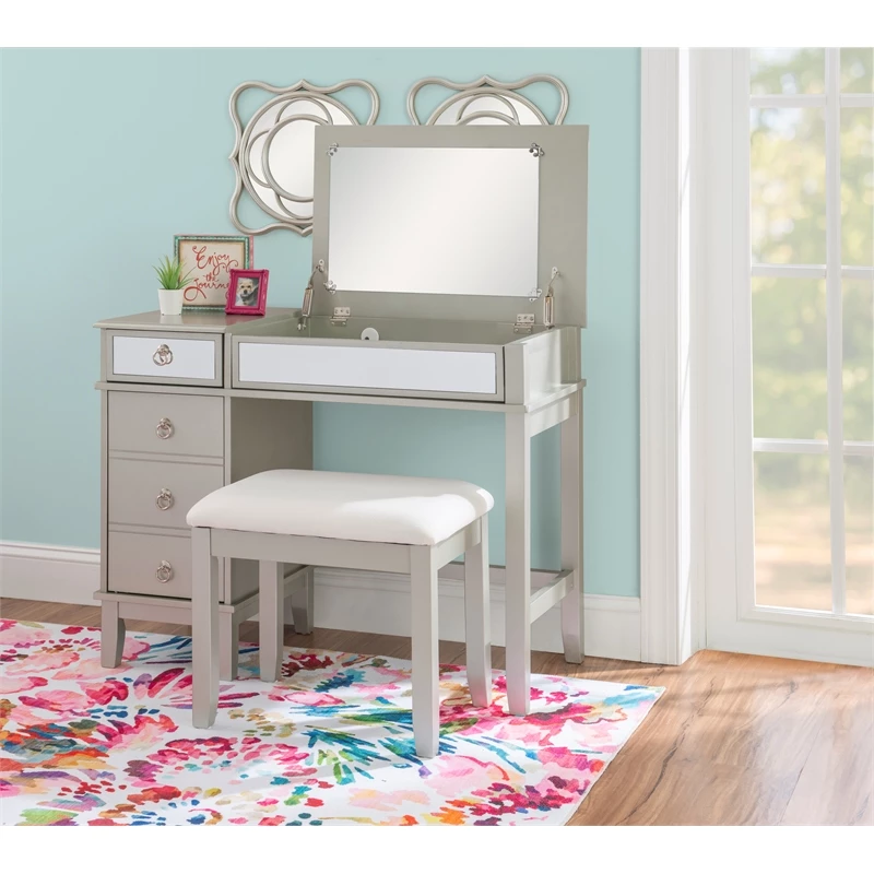 Discount ๐ Linon Eva Wood And Mirrored Vanity Set In Silver ๐ 18 Discount ๐ Linon Eva Wood And Mirrored Vanity Set In Silver ๐ - Image 16