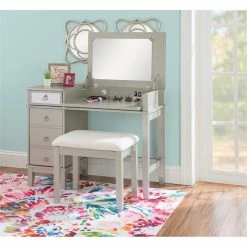 Discount ๐ Linon Eva Wood And Mirrored Vanity Set In Silver ๐ 44 Discount ๐ Linon Eva Wood And Mirrored Vanity Set In Silver ๐ -Living Room Sales Shop 2141830 33 L