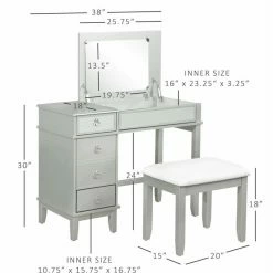 Discount ๐ Linon Eva Wood And Mirrored Vanity Set In Silver ๐ 49 Discount ๐ Linon Eva Wood And Mirrored Vanity Set In Silver ๐ -Living Room Sales Shop 2141830 38 L