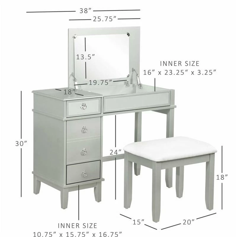 Discount ๐ Linon Eva Wood And Mirrored Vanity Set In Silver ๐ 24 Discount ๐ Linon Eva Wood And Mirrored Vanity Set In Silver ๐ - Image 22
