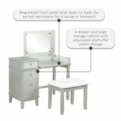Discount ๐ Linon Eva Wood And Mirrored Vanity Set In Silver ๐ 51 Discount ๐ Linon Eva Wood And Mirrored Vanity Set In Silver ๐ -Living Room Sales Shop 2141830 40 L