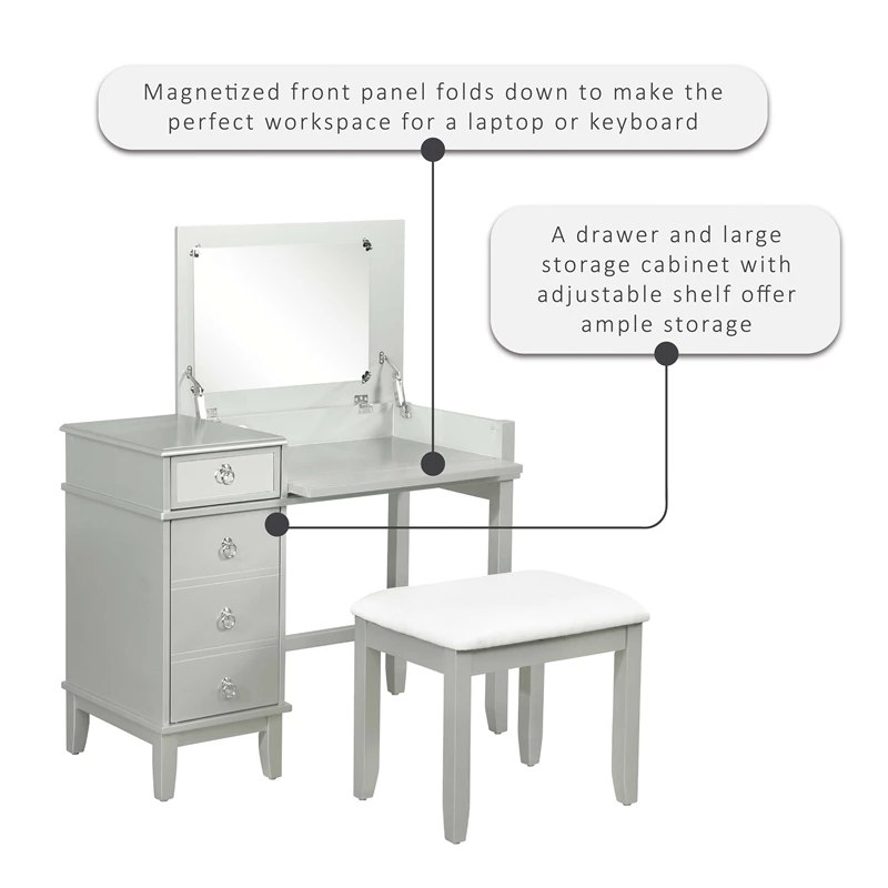 Discount ๐ Linon Eva Wood And Mirrored Vanity Set In Silver ๐ 26 Discount ๐ Linon Eva Wood And Mirrored Vanity Set In Silver ๐ - Image 24