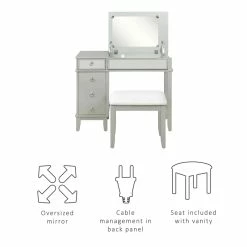 Discount ๐ Linon Eva Wood And Mirrored Vanity Set In Silver ๐ 53 Discount ๐ Linon Eva Wood And Mirrored Vanity Set In Silver ๐ -Living Room Sales Shop 2141830 42 L