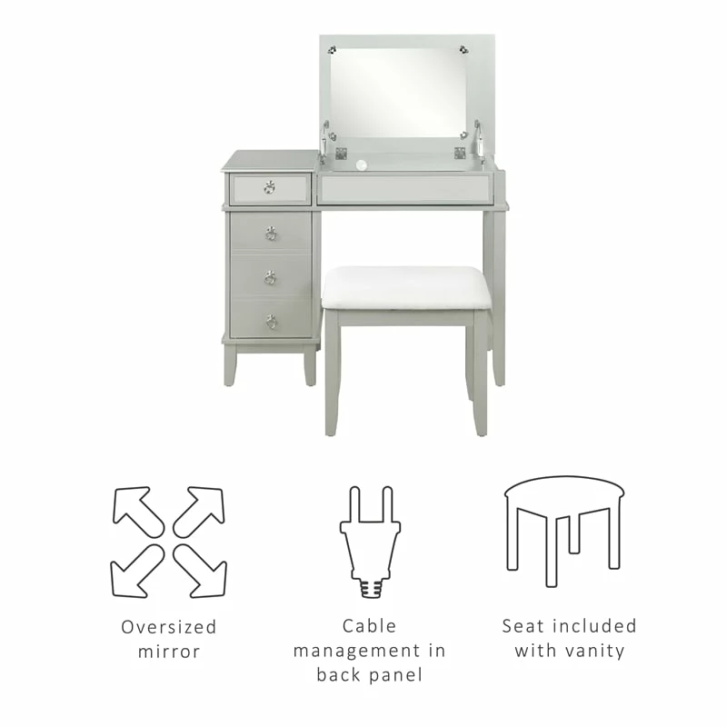 Discount ๐ Linon Eva Wood And Mirrored Vanity Set In Silver ๐ 28 Discount ๐ Linon Eva Wood And Mirrored Vanity Set In Silver ๐ - Image 26