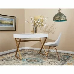 New 🛒 OSP Home Furnishings Juliette Vanity With White Top And Gold Legs K/D 😉 -Living Room Sales Shop 2158369 1 L
