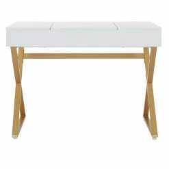 New 🛒 OSP Home Furnishings Juliette Vanity With White Top And Gold Legs K/D 😉 -Living Room Sales Shop 2158369 3 L