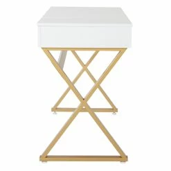 New 🛒 OSP Home Furnishings Juliette Vanity With White Top And Gold Legs K/D 😉 -Living Room Sales Shop 2158369 5 L