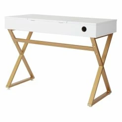New 🛒 OSP Home Furnishings Juliette Vanity With White Top And Gold Legs K/D 😉 -Living Room Sales Shop 2158369 6 L