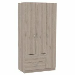 Best Pirce 😍 Tuhome Furniture Tuhome Modern Engineered Wood Walnut Austral Three Door Armoire Light Gray ❤️