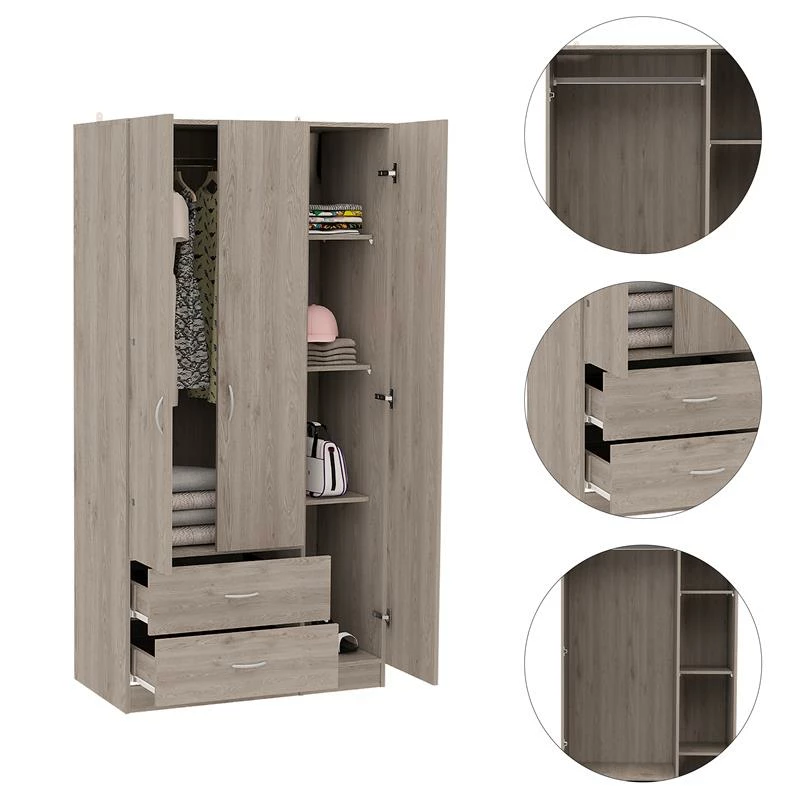 Best Pirce π Tuhome Furniture Tuhome Modern Engineered Wood Walnut Austral Three Door Armoire Light Gray β€οΈ 4 Best Pirce π Tuhome Furniture Tuhome Modern Engineered Wood Walnut Austral Three Door Armoire Light Gray β€οΈ - Image 2