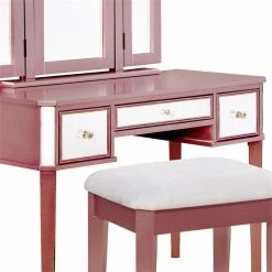 Budget ✨ Benjara 17" Contemporary Wood Clarisse Vanity With Stool In Rose Gold 🧨 -Living Room Sales Shop 2200987 3 L