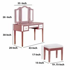 Budget ✨ Benjara 17" Contemporary Wood Clarisse Vanity With Stool In Rose Gold 🧨 -Living Room Sales Shop 2200987 4 L