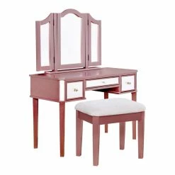 Living Room Sales Shop 32 Budget โจ Benjara 17" Contemporary Wood Clarisse Vanity With Stool In Rose Gold ๐งจ