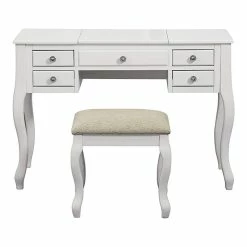 Top 10 ✨ Benjara Cherub 43" Modern Wood Vanity Set Featuring Stool And Mirror In White ⌛